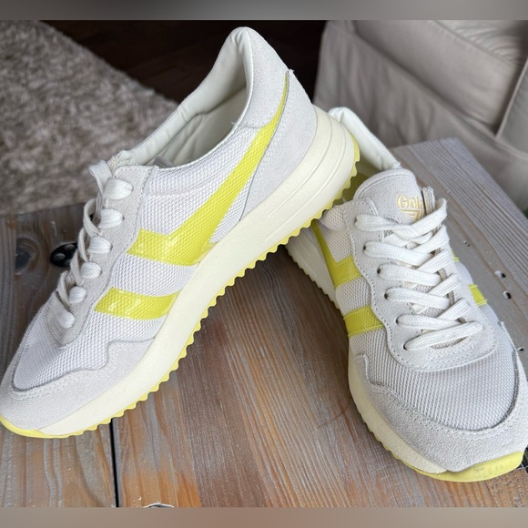 Gola SIZE 7 Vancouver Mesh White Low Top Sneakers With Citron Yellow Accents - Picture 2 of 7